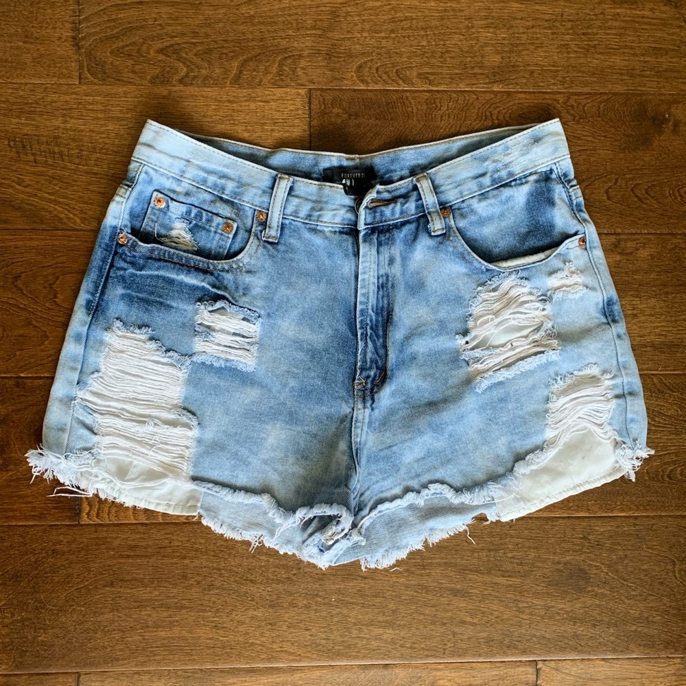 Forever 21 Distressed Light Blue Jean Shorts